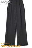 Yipinpay Gray Striped Pants Women High Waist Baggy Pants Woman Office Casual Summer Women's Pants Y2k Streetwear Wide Leg Trousers