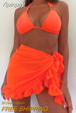 Yipinpay Women Swimsuit Bikini Cover-Ups Skirt Summer Solid Color Beach Wrap Skirt Swimwear Female Ruffles Trim Lace Up Sarong Cover Ups