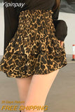 Yipinpay Mini Print High Waisted Leopard Skirts Faldas Mujer Moda Y2k Skirt Vintage 2023 Skirts for Women Chiffon Cake New Pleated