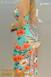 Yipinpay summer new style women's fashion elegant blue butterfly floral vest printed skirt