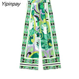 Yipinpay 2023 Summer Women 2PCS Print Blouses+Skirts Set New Turn Down Collar Long Sleeve Tops High Waist Dress Girl Outfits