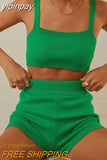 yipinpay 2023 Summer Knitted Print Sports Shorts Suit Tracksuit Women Sexy Beach Outfits Strap Top High Waist Shorts Two Piece Set