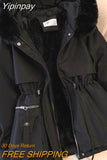 Yipinpay Parkas Women Outwear Hooded Hairy Collar Thick Warm Cotton Clothes Korean Fall Winter Jacket Drawstring Zipper Lady Coat