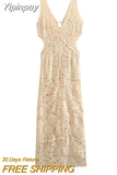 Yipinpay Cut Out Crochet Dress Woman Summer Knitted Long Dresses For Women 2023 Sexy Bodycon Dress Women Semi Sheer Party Dresses