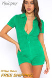 Yipinpay 2023 Summer Y2K Playsuit Women Rompers Sexy V-neck Short Sleeve Jumpsuits Femme Fashion Button Beach One Piece Overalls