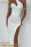 yipinpay 2023 Summer Women Sexy Elegant One Shoulder Sleeveless Party Club Midi Dresses Evening Night Club High Split Dress Female