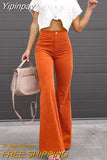 Yipinpay High Waist Corduroy Long Flared Pants Women Casual Street Wear Solid Color Button Bell Bottom Trousers Female Bottoms 911