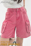 yipinpay Woman Shorts Jeans High Waist Denim Shorts Baggy Street Cargo Style Design Y2K Vintage Wide Leg Straight Summer Jean Shorts