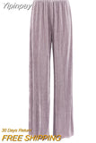 Yipinpay Beige Pleated Wide Leg Pants Womens Pants Fashion 2023 Casual Loose Trousers Office Lady Elegant Long Palazzo Pants