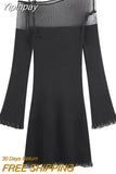 Yipinpay Bodycon Y2k Mini Dress Female Party Casual One Piece Dress Korean Fashion 2023 Spring French Elegant Knitted Dress Woman