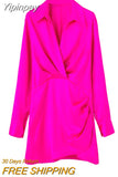 Yipinpay 2023 Satin Shirt Dress Woman Multicolor Short Dresses For Women Long Sleeve Mini Dress Elegant Casual Women's Dresses
