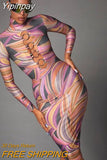 Yipinpay Sexy Printed Long Dress Women Turtleneck Full Sleeve Bodycon Summer Dress 2023 Femme Hollow Out Party Slim Maxi Dresses