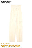 Yipinpay Female Jumpsuit Off Shoulder Cargo Women Jumpsuits Belt Women's Long Elegant Loose Overalls Blackless Summer Woman Jumpsuit