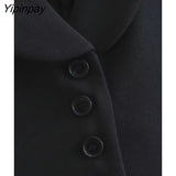 Yipinpay Women Solid Blazer Vest Skirts Sets 2023 Female Elegant Single Breasted Jackets Mid-Calf Pockets Skirt Sleeveless Tops
