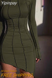 Yipinpay MO Sexy Solid Patchwork O Neck Mini Dress Women Autumn Bodycon Long Sleeve Slim Fit Elegant Party Club Vestido