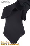 Yipinpay Women Sexy Bodysuit Stretch Leotard Sleeveless Ruffles Slim Evening Party Body Tops T shirt Jumpsuit Romper Summer 2023