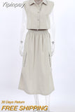 Yipinpay Street Style Women Cargo Skirts Suits Gray Tank Sleeveless Shirts And A-Line Skirts Two Pieces Sets Summer 2023 Lady