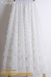 Yipinpay White Long Skirts For Womens Fashion 2023 Summer High Quality Green Dark Brown And Blue Mesh Tulle Cake Midi Skirt Female