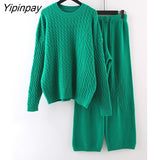 Yipinpay And Winter New Knitting Suit Women's Two-piece Sweater Large Loose Knitting Wide Leg Pants