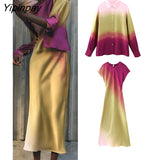 Yipinpay Summer Women Fashion Tie-Dyed Shirts And Dress 2023 Long Sleeve Single Breasted Blouse Sleeveless Dress Casual Outwear