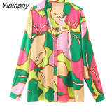 Yipinpay Summer Women Fashion Print Blouses Shirt 2023 New Causal Turn-Down Collar Tops Vintage Single Breasted Loose T-Shirts