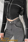 Yipinpay Women T-shirts Fall Winter 2023 Sexy Crop Top Clothes Harajuku y2k Fairy Grunge Aesthetic Vintage Long Sleeve Top Streetwear