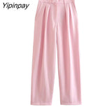Yipinpay 2 Piece Set for Women 2023 New Fashion Long Sleeve Oversized Solid Suits High Waisted Baggy Wide Leg Suits Pants Set
