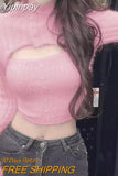 Yipinpay High Collar Sweaters Long Sleeve Top Mink Cashmere Sweet Solid Soft Mohair Pink Sweater Women Sueters De Mujer Crop White