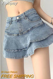 Yipinpay Sexy Ruffle Mini Skirt Denim Women Summer Vintage Cute High Waist Patchwork A-line Short Jeans Skirt Gyaru Streetwear