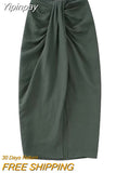 Yipinpay Knot Pencil Long Skirt Women High Waist Pleated Split Skirt Sets Streetwear Summer Skirts Woman 2023 Elegant Midi Skirts