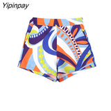 Yipinpay 2023 Summer Women 2PCS Print Blouses+Skirts Set New Turn Down Collar Long Sleeve Tops High Waist Dress Girl Outfits