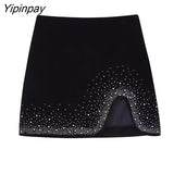 Yipinpay Women Fashion Velvet Mini Skirt 2023 Spring Autumn Sexy Solid High Waist Vintage Skirt Casual Streetwear