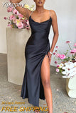 Yipinpay MO Sexy Satin Spaghetti Strap Hight Split Long Dress Women Robe Elegant Sleeveless Backless Midi Dresses Vestido