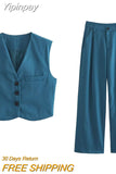Yipinpay TRAF Pant Sets 2023 Summer Two Piece Set for Women Chic and Elegant Trouser Sets Pants + Women's Vest New in Matching