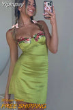Yipinpay Sexy Vacation Backless Mini Dresses Floral Embroidered Satin Slip Dress 2023 Summer Outfits Women Resort Wear C69-CI10
