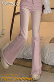 Yipinpay Pants Jeans Y2k 90s Slim Pink Flare Pants for Women Y2k Vintage Female Low Waist Jeans High Street Full Length Trousers