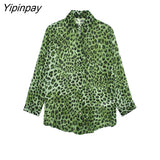 Yipinpay Women Leopard Print Blouses Shirt 2023 Summer Causal Long Sleeve Tops Vintage Turn Down Collar Single Breasted T-Shirts