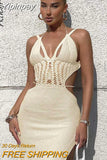 Yipinpay Fashion Trend Knitted Hollow Out Dress Women Sexy Backless Halter Maxi Sling Dresses Elegant Beach Female Vestidos