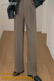 yipinpay Women Elegant Suit Pants Harajuku Casual Slim High Waist Straight Wide Leg Pants Office Ladies Chic Korean Pantalons