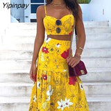 Yipinpay Women Summer Floral Print Two-Piece Maxi Dress Two Pieces Set