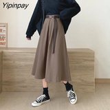 Yipinpay A-line Skirt Women Spring and Summer 2023 New High Waist Medieval Skirt Girl Mid Length Female Harajuku Skirt