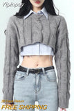 Yipinpay Cropped Sweater Women Vintage Preppy Style Slim Casual Long Sleeve Knit Sweater with Shirts Y2k Autumn Korean Streetwear
