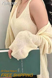 Yipinpay Sweater Women Tanks Ice Silk Top Camis Solid Casual Vest Korean Fashion Cropped Cardigan Sueters Mujer 2 Piece Set