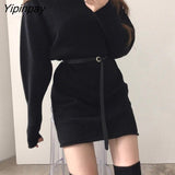Yipinpay Oversized Sweater Dress Female Full Sleeve Casual Pullover Turtleneck Pullover Knitted Mini Dress Women Autumn Winter