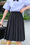 Yipinpay School Uniform Pleated Skirt Women Japanese Fashion Cute High Waist Knee-length A-line Skirt for Girls Preppy Casual JK