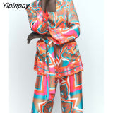 Yipinpay New Women Print Kimono Overd Shirts 2023 Long Pants Set Summer Female 2PCS Sets Casual Top With Belt Street Outwear Mujer
