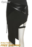 Yipinpay Dark Techwear Gothic Patchwork Sexy Mini Skirts Women Grunge Irregular Hem High Waist Cargo Skirt Hip Hop Black Summer 2023