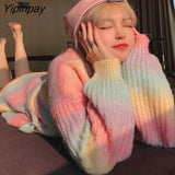 Yipinpay Winter Women Sweater V-neck Sweet Loose Knitted Cardigans Color Top Female Fashion Casual Pull Femme Hiver HOT