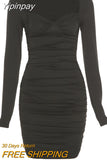 Yipinpay Black V-Neck Party Wrap Dress Women Long Sleeve Sexy Summer Dresses 2023 Femme Streetwear Corset Bodycon Mini Dress