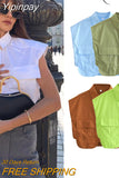 Yipinpay Fashion 2023 Women's Shirt Summer Chic Elegant Female Short Shirt & Blouses Ladies Big Pockets Sleeveless Blouse Tops